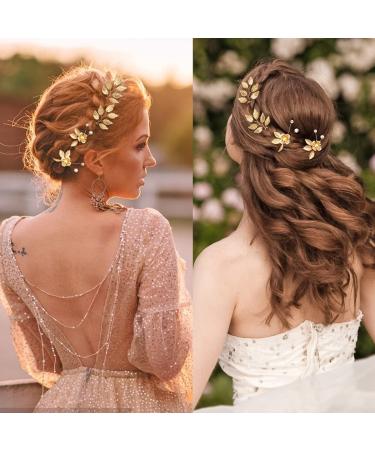 Gold Leaf Wedding Hair Pins with Pearls & Crystals - Bridal Hair Accessories - Buy Online on SooperMarket.com
