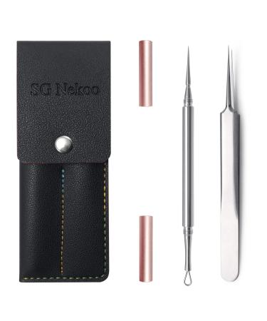 SGNEKOO Professional Facial Milia Removal Tool and Whitehead Extractor Titanium Alloy Double Ended Needle and Steel Tweezers Kit Blackhead Blemish Zit and Pimple Acne Remover Popper TR504IN-RG