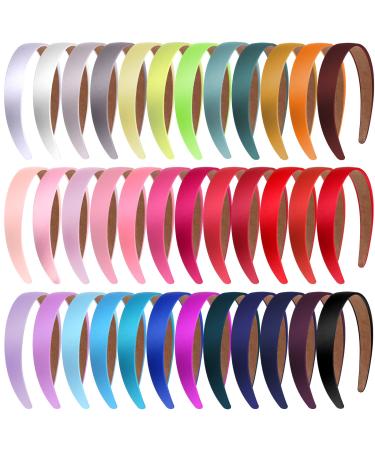 Janinka 36 Pcs Hard Headbands Plain Satin Headband Hard Headbands 1.2 Inch Wide Non Slip Ribbon Hairband Colorful DIY Hair Headband for Women Girls One Size 1.0 Count