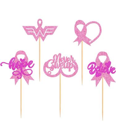 Cyodoos 30 PCS Breast Cancer Awareness Cupcake Toppers Glitter Pink Ribbon Never Give Up Beliveve Hope Cupcake Picks Pink Ribbon Party Cake Decorations Supplies - Buy Online on SooperMarket.com