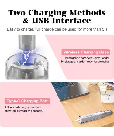 Portable Electric Nail File Kit | Rechargeable Base | 12 Bits | 6 Speeds | Professional Nail Drill for Acrylic Gel Nails | Gifts for Women - Buy Online on SooperMarket.com