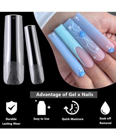 LuckForever 240pc XL Square Gel X Nail Tips - Clear Extra Long Full Cover Artificial Fingernails for Acrylic Nail Extension & Press-On Nail Design - Buy Online on SooperMarket.com