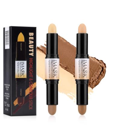 DELISOUL 4 Colors Highlight and Contour Stick,Dual-Ended Full Coverage Wonder Stick,Color Corrector Concealer Stick,Contouring Highlighting Foundation,Shadow Cream Pen Body Shading Makeup Stick Set IM01+IM02