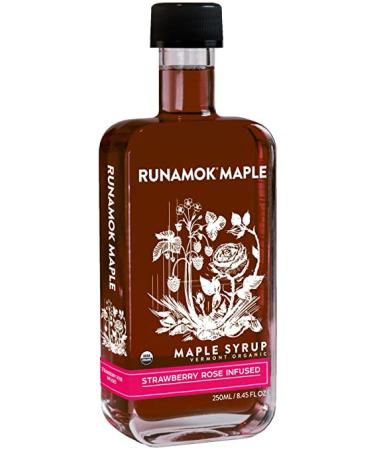 Runamok Maple Strawberry Rose Infused Maple Syrup - Authentic & Real Vermont Maple Syrup  Gluten Free & Natural Sweetener  Great for Breakfast Pancakes & Cocktails  8.45 Fl Oz (250mL)