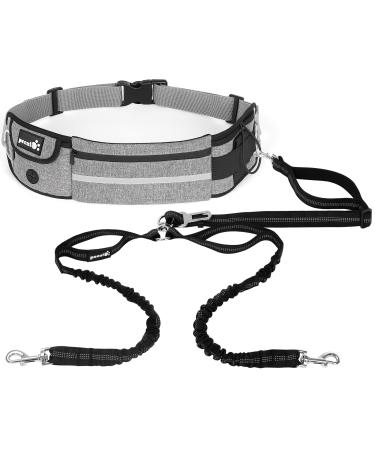 Pecute Two jogging lines dogs with belly belt pile belt dog line for large and medium -sized dogs leash dog with belt bag elastic running leash for dogs dog leash for running gray basic version (two linen) up to 100kg