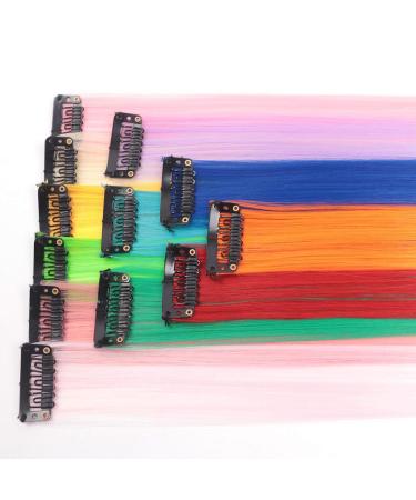 48 Pcs Colorful 21 Inch Straight Clip in Hair Extensions - Rainbow Multi-color Synthetic Long Hairpiece for Women, Girls, and Kids - 24 Colors, Perfect for Parties and Highlights - Buy Online on SooperMarket.com