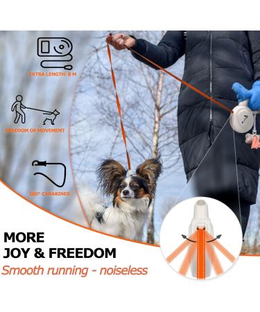 Bluzelle 8m Long Dog Leash for Dogs up to 50kg - Flexible Neon-Orange Reflector Belt with 360 Carabiner Hook Ergonomic Gray Handle & Catchment Brake - Buy Online on SooperMarket.com
