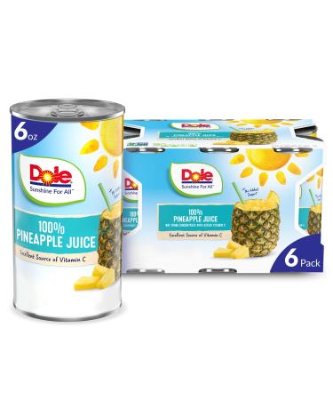 Dole 100% Pineapple Juice, 6 Fl Oz, 6 Cans