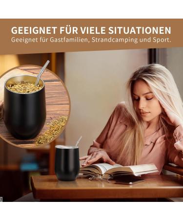 Telanks Modern 340 ML Yerba Mate Cup | 18/8 Stainless Steel | BPA-Free Lid Straw & Cleaning Brush | Black Tea Beverage Essential - Buy Online on SooperMarket.com