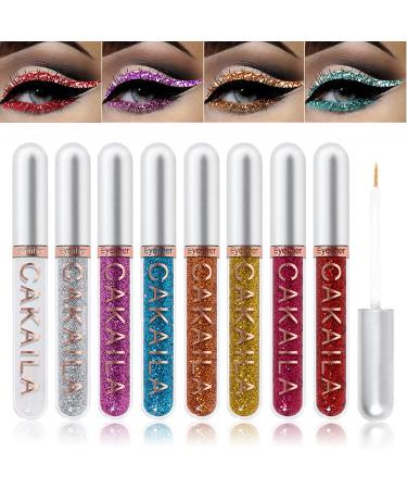 Go Ho 8 Colors Glitter Liquid Eyeliner Colorful Eyeshadow Set Shimmer High Pigmented Eyeliners Makeup for Women  Long-lasting Waterproof Smudge-proof Eye Liners Pen(03)