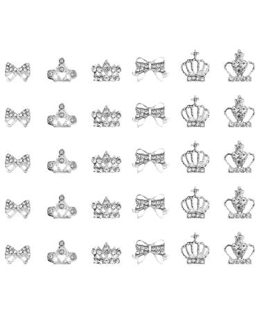 30 Pieces 3D Nail Art Rhinestones Mixed-Style Nail Art Decoration Three-Dimensional Coloured Diamonds Nail DIY Accessory Sticker Nail Art Alloy Accessories(Crown Butterfly Jewellery)