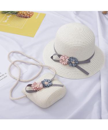 Integrity.1 Girls Summer Sun Hat & Small Bag Set - Milky White Flower Visor & Straw Hat for Kids - Buy Online on SooperMarket.com