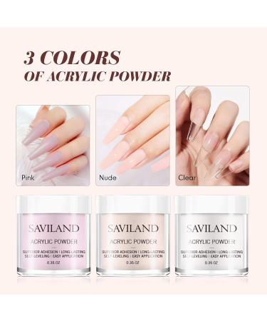 Saviland Acrylic Nail Kit Starter - Clear Pink Nude Acrylic Powder & Monomer - Complete Acrylic Nail Set for Home Practice - Press On Nails & Tools Included - Buy Online on SooperMarket.com