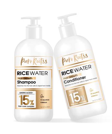 Rice Water Shampoo and Conditioner Set for Thinning Hair - with Natural Ingredients including Biotin and Caffeine Men and Women Shampoo & Conditioner