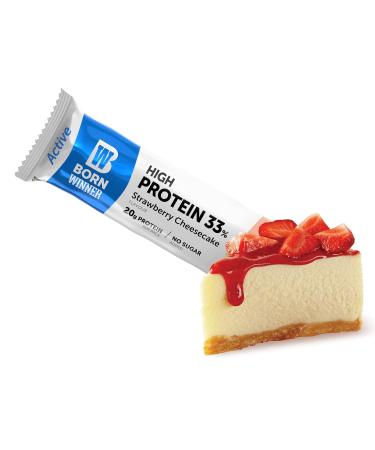 Buy Born Winner Active Strawberry Cheesecake Protein Bar - 20g Protein 33% Protein Content No Added Sugar - 12x60g - International Shipping - Buy Online on SooperMarket.com