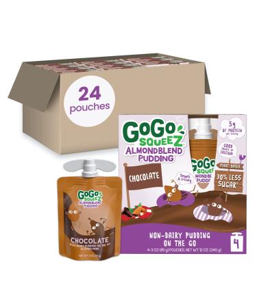 GoGo squeeZ AlmondBlend Pudding, Chocolate, 3 oz. (24 Pouches) - Non-Dairy Almond Pudding Kids Snacks - Pantry Friendly Snack - No Preservatives - Gluten Free Snacks for Kids Chocolate 3 Ounce (Pack of 24)