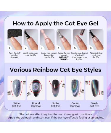 Modelones Cat Eye Gel Nail Polish 1PCS 15ml Rainbow Holographic 9D Silver Shimmer Velvet Glitter Gel Polish with Magnet Stick Soak Off LED Nail Art Manicure Salon DIY Home - Buy Online on SooperMarket.com