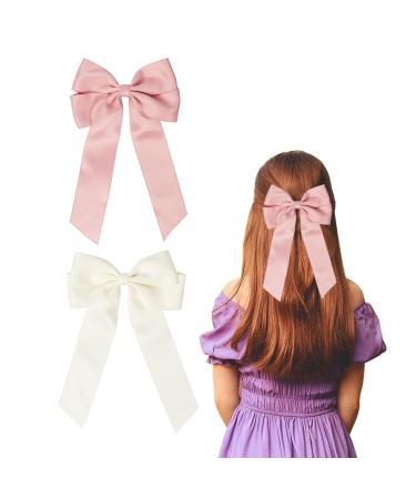 2 Pack Bow Hair Clips Pink Hair Bows for Women Girls Large Bow Clips Hair Barrette Hair Accessories(Pink Beige)