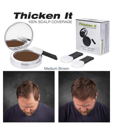 Thicken It 100% Scalp Coverage Hair Powder in Medium Brown - Talc-Free Hair Loss Concealer for Men and Women - Water Resistant .32 oz. - Naturally Thicker Than Fibers & Sprays - Buy Online on SooperMarket.com