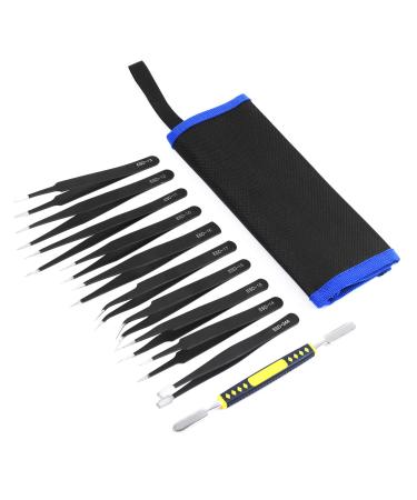 Ainiv Precision Tweezers Set 11PCS Anti-Static ESD Tweezers Set Non-Magnetic Stainless Steel Curved Tweezers Set for Modeling Electronic Handicraft Laboratory Jewelry Beauty Eyebrow Eyelash etc #1 11PCS