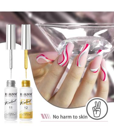 Silver Gold Glitter Gel Nail Art Liner Set - 2Pcs | Soak off Curing, 8ml, Thin Brush | DIY Nail Decoration - Buy Online on SooperMarket.com