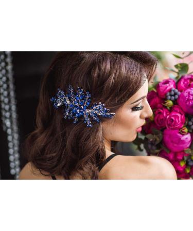 Beryuan Royal Sapphire Opal Hair Comb | Bridal Blue Crystal Flower Wedding Hair Accessory | Gift for Her | Party Headpiece for Bride Bridesmaid Girls (Blue) - Buy Online on SooperMarket.com