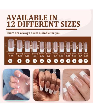 French Tip False Nails 24PCS | Medium Square Nude & White Fake Nails with Jelly Glue - Press on Nails for Women & Girls - Buy Online on SooperMarket.com
