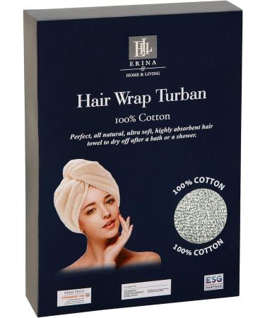 ERINA Cotton Hair Wrap Towel Pack of 2 - Super Soft Twist Turban with Button for Women - Great for Home, Hotels, Salons, Spas - Grey (2 Pack) - Buy Online on SooperMarket.com