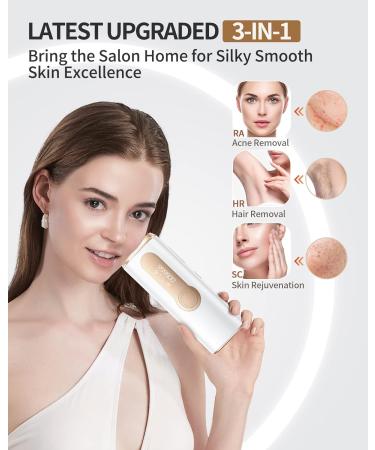ZKMAGIC IPL Laser Hair Removal Device - Painless, 3-in-1 Ice Cooling Hair Remover for Women and Men - 9 Levels, 2 Modes - Long Lasting Results - Whole Body White Gold - Buy Online on SooperMarket.com
