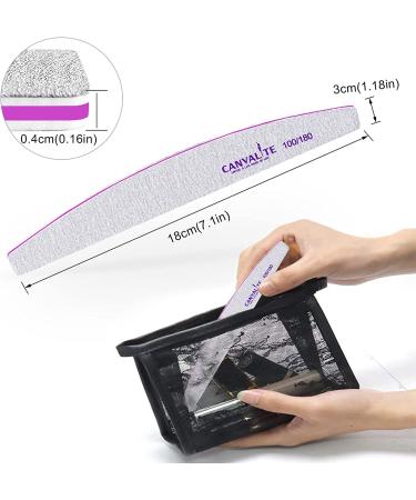 Canvalite 10 PCS Nail File Set - Professional Reusable Double Sided Emery Board (100/180 Grit) - Nail Styling Tools for Home and Salon - Half Moon Shape - 10 Count - Buy Online on SooperMarket.com