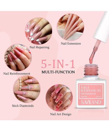 Saviland 5-in-1 Builder Nail Gel Set - Sheer Pink Color, 6pcs 10ML Nail Extension & Strengthening Gel in a Bottle - Hard Gel for Nail Repair - Gift Box Set for Ladies - Buy Online on SooperMarket.com