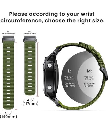 CUZOW 26mm Nylon Watch Band Replacement for Garmin Fenix 5X/5X Plus, Fenix 6X/6X Pro, Fenix 7X, Fenix 3/3 HR, and Descent - Army Green M - Buy Online on SooperMarket.com