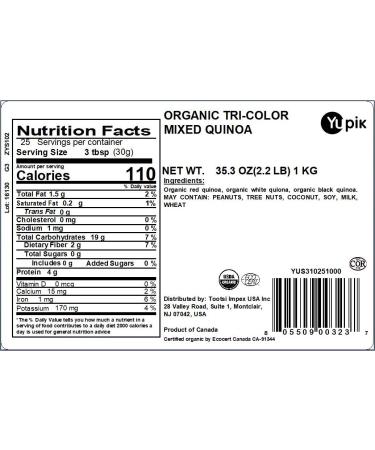 Yupik Organic Tri-Color Mixed Quinoa 2.2lb - Non-GMO, Vegan, Gluten-Free - Buy Online on SooperMarket.com