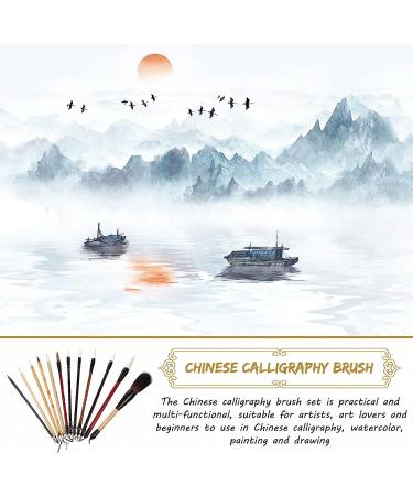 12-Piece Chinese Calligraphy & Watercolor Brush Set with Roll-up Holder - Ideal for Sumi Painting, Kanji Art, and Japanese Writing - Buy Online on SooperMarket.com