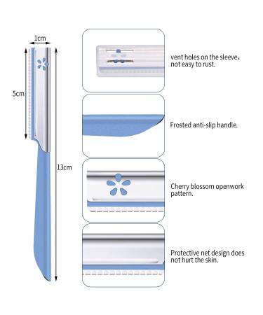 10-Piece Eyebrow Razor Set for Women - Facial Shaver & Brow Shaper Trimmer Dermaplaner Tool with Cover in Pink & Blue - Buy Online on SooperMarket.com