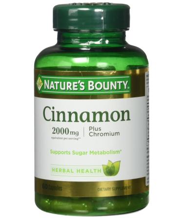 Nature's Bounty Cinnamon 2000mg Plus Chromium Dietary Supplement Capsules, 180 Count,60 Count (Pack of 3)
