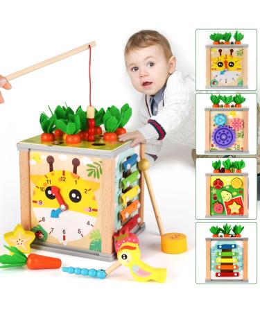 Nauotk motor cubes wood baby from 1 year 7 in 1 activity cubes Montessori Activity Center carrot harvest wooden toys motor skills for toddlers baby