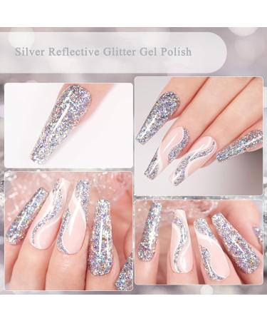 Glitter Nail Polish - Silver Glitter Nail Varnish - Quick Dry Nail Varnish - Silver Diamond Sparkle Long Lasting Nail Polish - No Need Baking for DIY Nail Art Manicure at Home silver giltter - Buy Online on SooperMarket.com