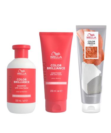 Wella Professional Color Fresh Mask Temporary Color Refresh Treatment Semi-Permanent Hair Dye Hair Gloss Treatment for Copper Hair Peach Blush Hair Dye & Invigo Color Brilliance Colour Protection Shampoo & Conditioner