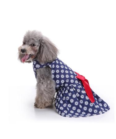 Petcute dog dress pet little dog clothes dog summer dress pet dog dress beautiful flower pet clothing Elegant Bowknot puppy skirt dog princess clothes tutu wedding lace dress xs dark blue - small white flower