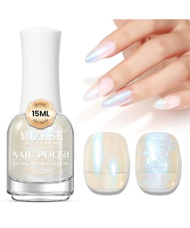 MIZHSE Nail Polish 15mL Mermaid Pearl Nail Polish Aurora Effect Nail Polish Iridescent Fingernail and Toenail Polish Glossy Long Lasting Nail Polish Trendy DIY Nail Salon Blue Pearl Blue