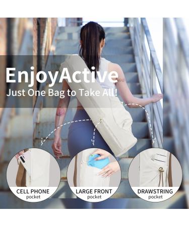 EnjoyActive Premium Waterproof Yoga Mat Bag | Adjustable Strap, Multi Pockets | 2 Sizes | Perfect Carrier for 1/4 or 1/2 Thick Mats | Ideal for Gym, Beach, Park, Travel | Women & Men - White - Buy Online on SooperMarket.com