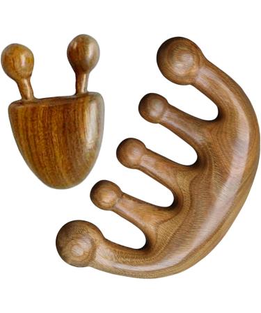 Scalp Massage Tool - Natural Lymphatic Drainage | 2PC Round Tooth Sandalwood Multi-Functional Handheld Head Skin Massager - Buy Online on SooperMarket.com