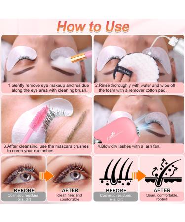 Guifizeiom Lash Fan Dryer & Eyelash Cleaning Kit - Extension Supplies, Mascara Wands, USB Fan, Aftercare Bags (Pink) - Buy Online on SooperMarket.com