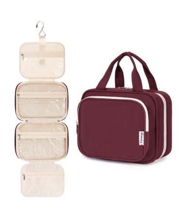 Narwey Hanging Travel Toiletry Bag for Women Wash Bag Cosmetics Makeup Bag Organizer for Travel Size Accessories Wine Red (Medium)