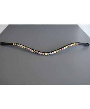 Colorful Horses Forehead Straps 'Paradise' - Pink Green & Gold Curved KB Leather in Dark Brown | Shop Internationally - Buy Online on SooperMarket.com