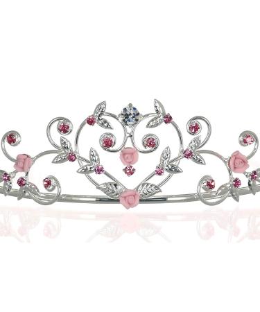 Rose Flower Rhinestone Crystal Wedding Tiara Crown - Pink Roses | Silver Plated - Buy Online on SooperMarket.com