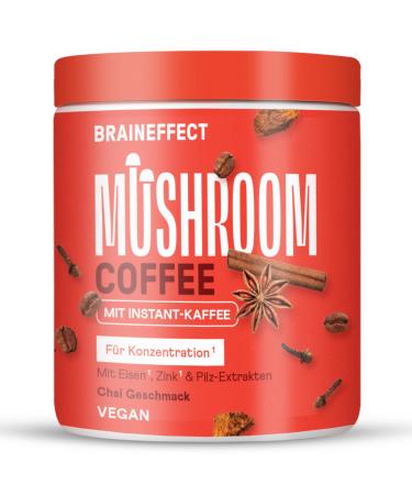 Braineffect Mushroom Coffee - Instant L slische Kaffe with extra focus ingredients Lion mane Chaga iron and zinc - Arabica mushroom coffee highly dose - 30 portions 20 portions (1 Pack)