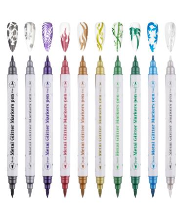 Kalolary 10pcs 3D Dual-Ended Nail Art Pens Set Metallic Nail Graffiti Drawing Pen Nail Polish Pen Fine Tip Manicure Tools for Painting Nails DIY Nail Art Beauty Adorn for Women Girls for Easter