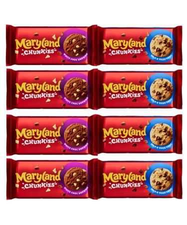 Cookies Variety Bundle Containing Maryland Chunkies White Choc Brownie 144g x4 Milk & Dark Choc 144g x4 (8 Pack)